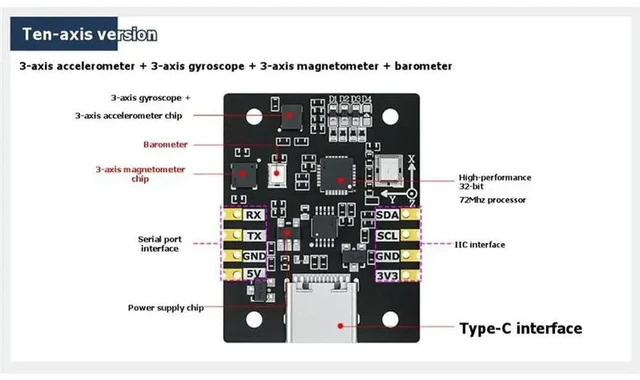 Alt view image 2 of 6 - YM-10-Axis IMU AHRS Sensor Module 10-Axis IMU Gyro Accelerometer Sensor IMU Attitude Sensor For ROS2 Robot