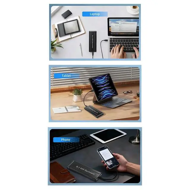 Alt view image 3 of 3 - Flip M2 Solid State Drive Box NVME Dual Protocol SATA Notebook SSD Mobile Hard Drive Box Type-C