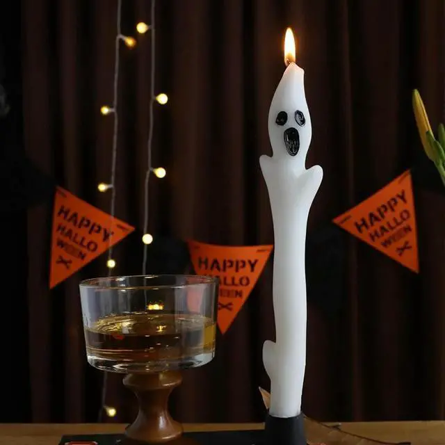 Alt view image 2 of 3 - Halloween Decorations Indoor - 2PCS Spooky Ghost Candles, 9.8 Inch Halloween Taper Candles for Party Decor, Home Table