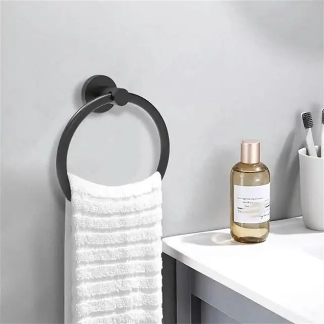 Alt view image 3 of 3 - Stainless Steel Towel Ring, Matte Black Hand Towel Holder, Round Bathroom Towel Hanger, Wall-Mounted Accessory
