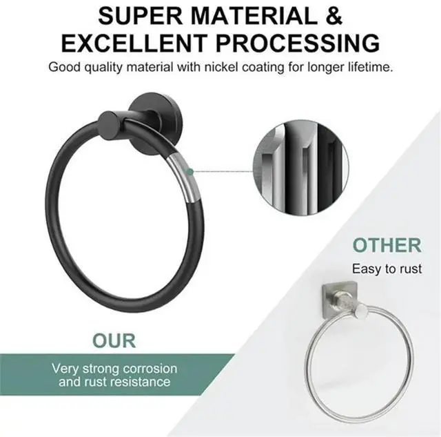 Alt view image 2 of 3 - Stainless Steel Towel Ring, Matte Black Hand Towel Holder, Round Bathroom Towel Hanger, Wall-Mounted Accessory