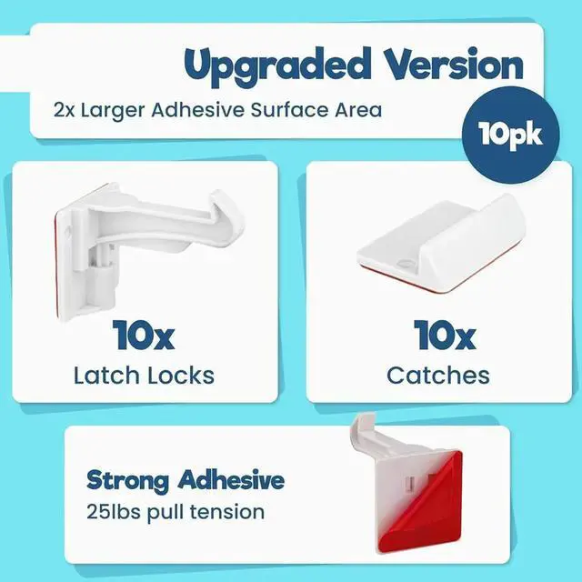 Alt view image 2 of 3 - Baby Proofing Cabinet Latch Locks (10 Pack) - No Drilling or Tools Required , Works with Most Cabinets and Drawers