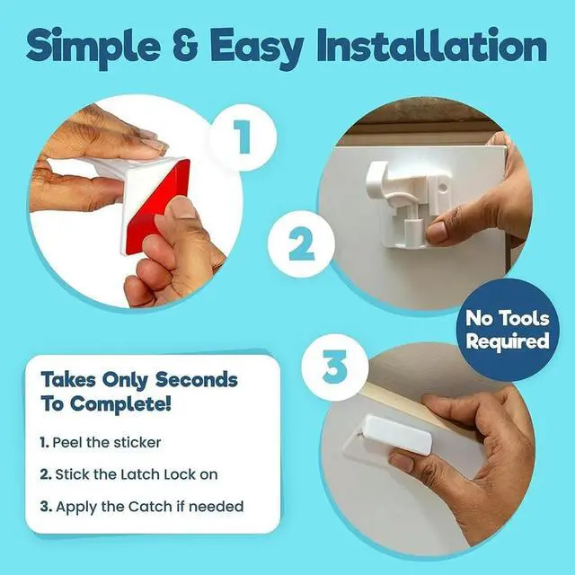 Alt view image 3 of 3 - Baby Proofing Cabinet Latch Locks (10 Pack) - No Drilling or Tools Required , Works with Most Cabinets and Drawers