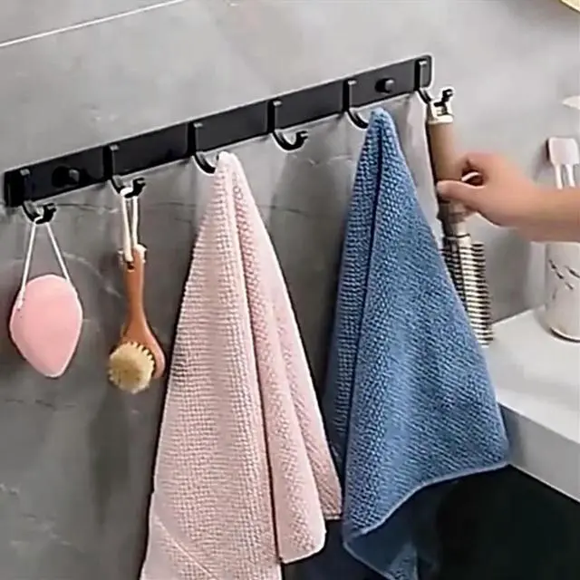 Main image of 2pcs 7 Hook Kitchen Punch-Free Hook Nordic Black Space Aluminium Single Hook Simple Coat Hook Wall Hook. 7hooks