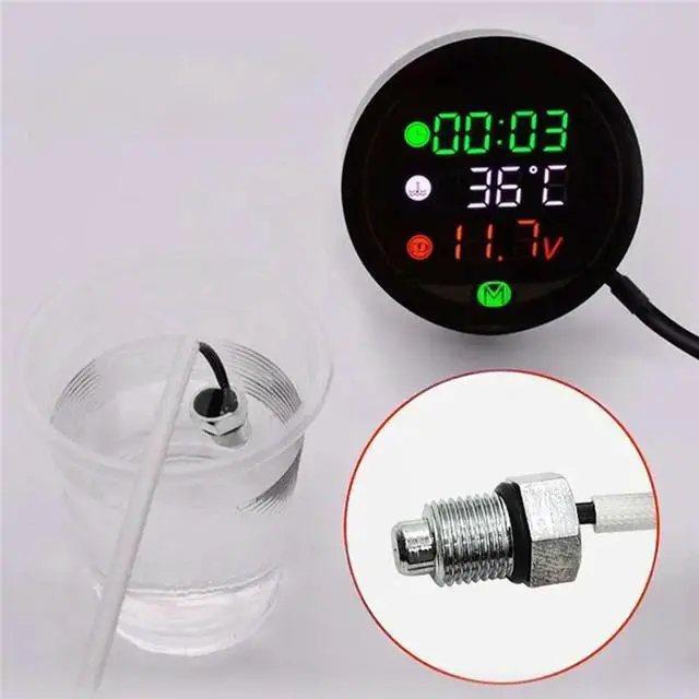 Alt view image 2 of 6 - 5-In-1 Motorcycle Water Temp Gauge, Voltmeter Time Stopwatch USB Charger, Universal Digital Dashboard Meter
