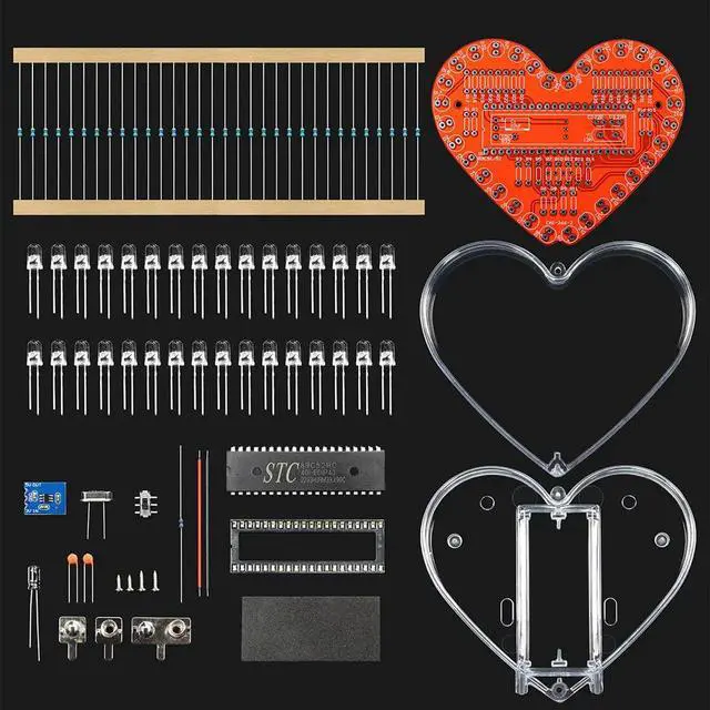 Alt view image 2 of 3 - diy electronic kits LED heart-shaped flashing light 51 microcontroller soldering practice parts