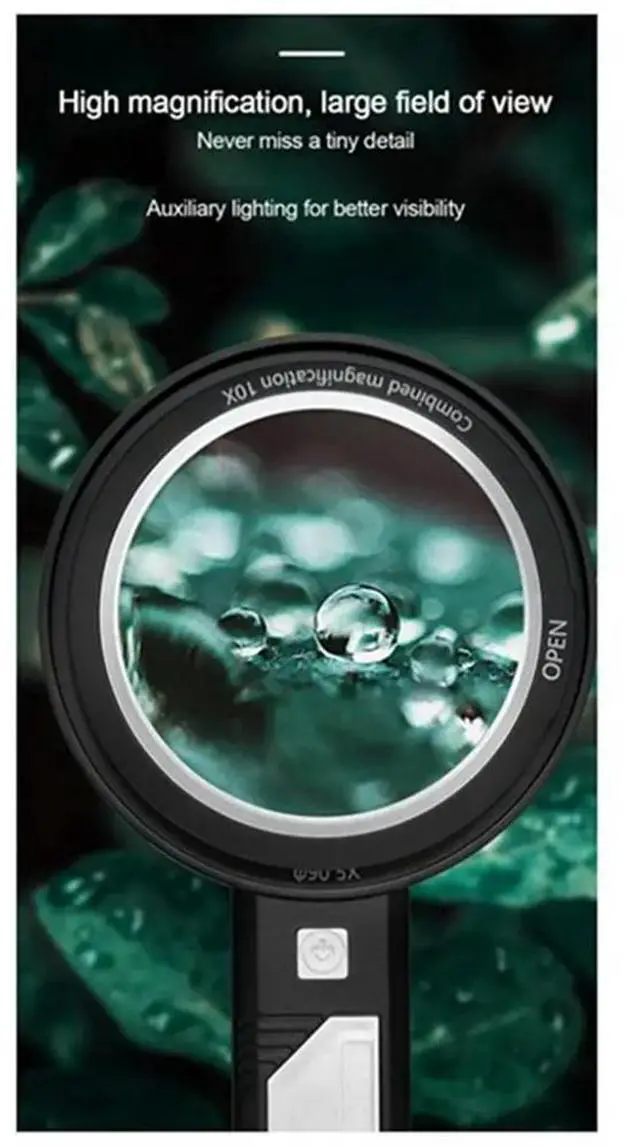 Alt view image 3 of 6 - 8x Main Lens + 12x Auxiliary Lens Rechargeable Handheld Magnifier Antique Appraisal Collectibles Reading with LED Light