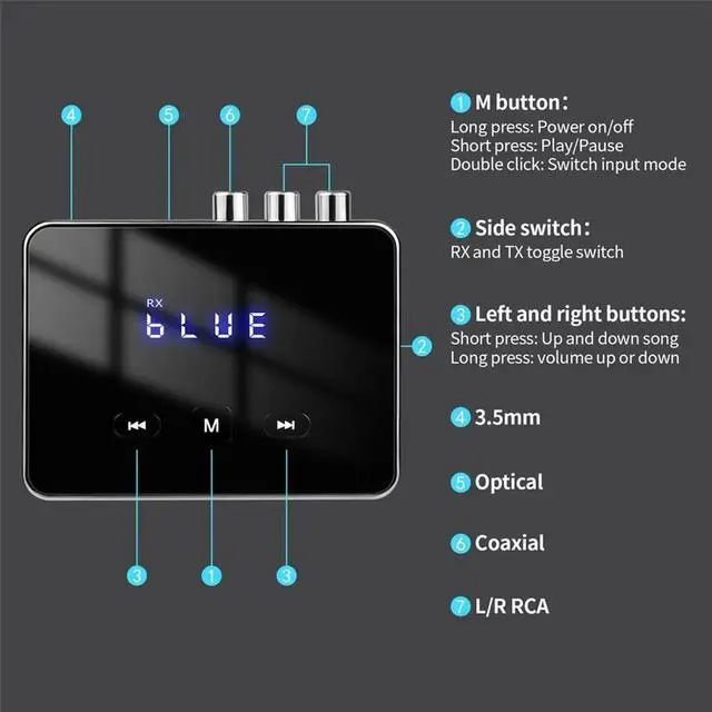 Alt view image 3 of 5 - Bluetooth 6.0 Car Receiver Transmitter for AptX HD 3.5mm Jack Aux Adapter for TV Car 2 RCA Audio Receiver