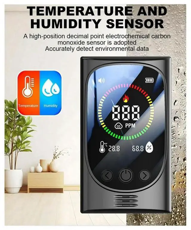 Main image of 4-in-1 Combustible Gas Real-Time Alarm, Indoor Temperature and Humidity Tester, Carbon Monoxide Detector EU-PLUG