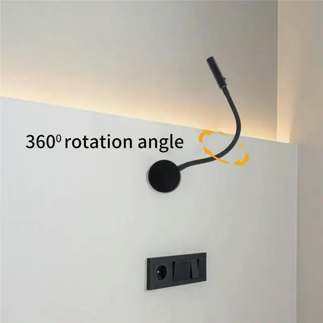 Alt view image 3 of 3 - Modern LED Reading Wall Lamp Flexible Hose Bedside Wall Mounted Sconce Bedroom Study Book Wall Light with Switch
