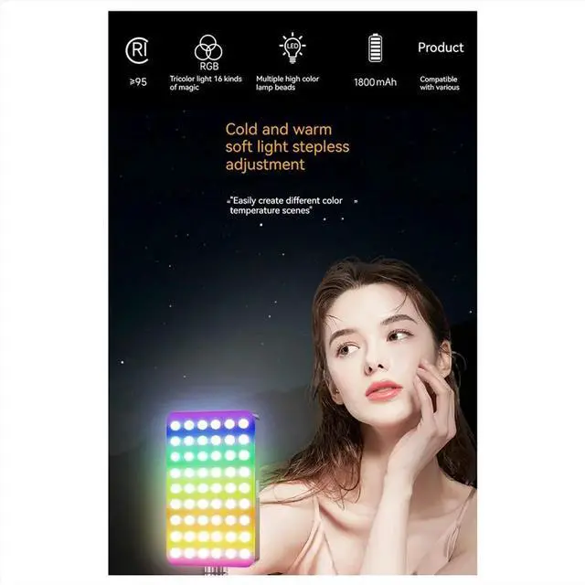 Alt view image 3 of 3 - M160 RGB LED Video Light 2700-6500K Handheld Photography Fill Lamp CRI95+ Built-in 1800mah Cold Shoes Vlog Pocket Light