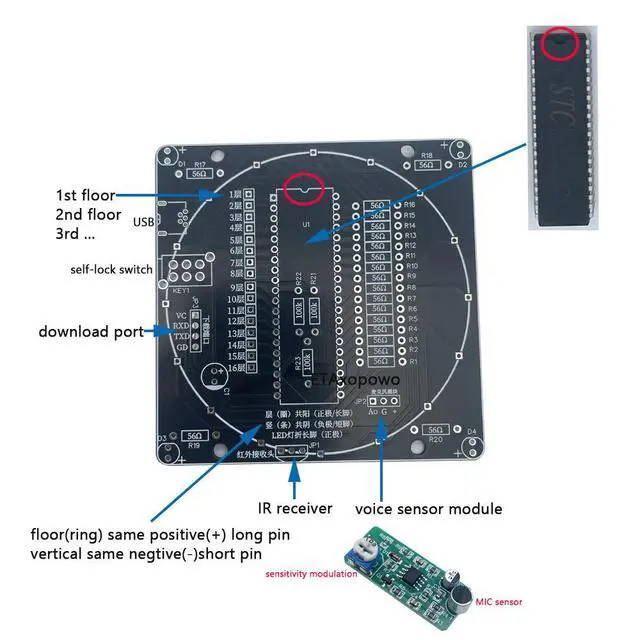 Alt view image 2 of 6 - diy electronic soldering kit LED colorful Canton Tower Light 16*16 Electronics practical training soldering