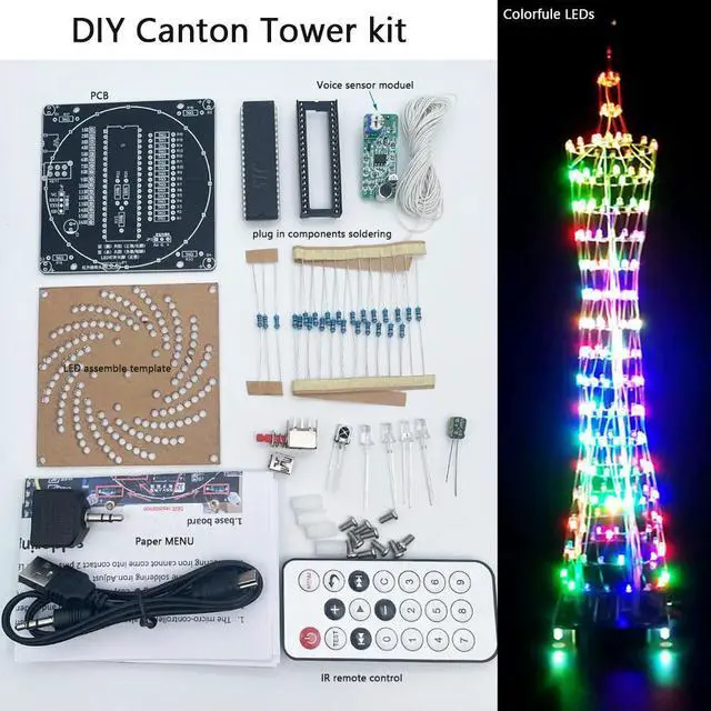 Main image of diy electronic soldering kit LED colorful Canton Tower Light 16*16 Electronics practical training soldering