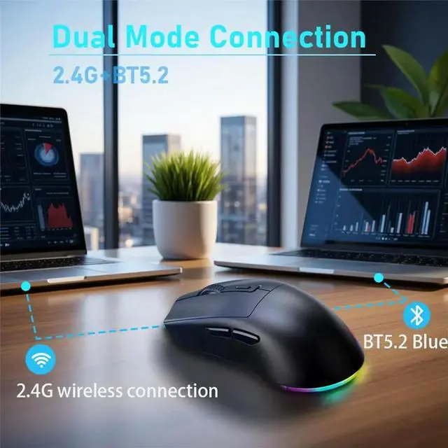 Alt view image 3 of 6 - Rechargeable Gaming Mouse with Charging Dock Bluetooth 2.4G Dual Mode Backlight Ergonomic Design Game Mouse B