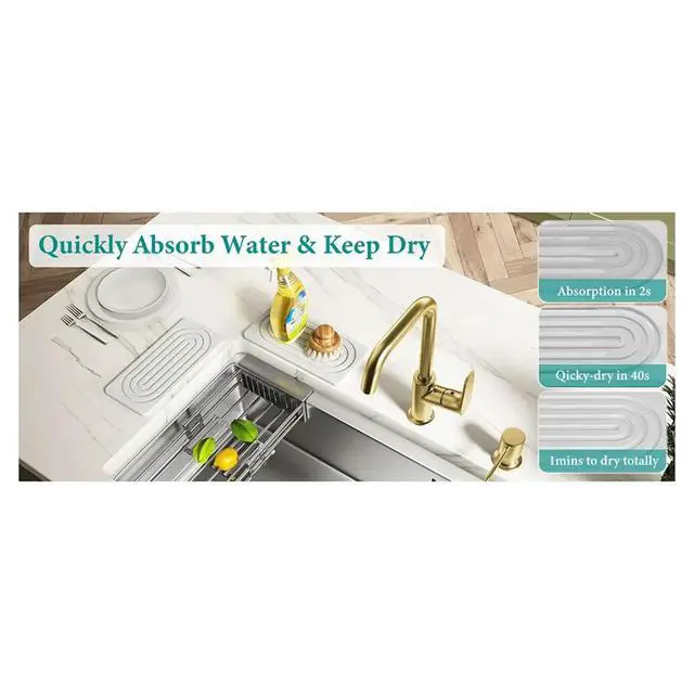 Alt view image 3 of 6 - Water Absorbing Stone Tray for Sink, Quick Drying Diatomite Bathroom Tray Countertop, Drying Mat for Kitchen Counter