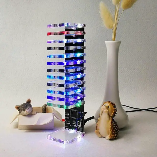 Main image of DIY electronic kit LED light cube music spectrum assemble kit 13-segment audio light column diy soldering project