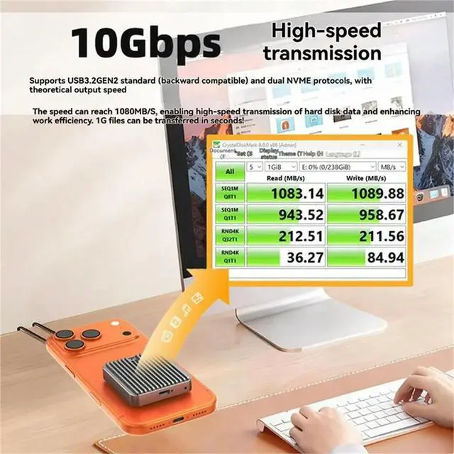 Alt view image 2 of 6 - 2330 Solid-State SSD Enclosure 10Gbps for NVMe Single-Protocol ExternalHard Drive Enclosure Type-C 3.2