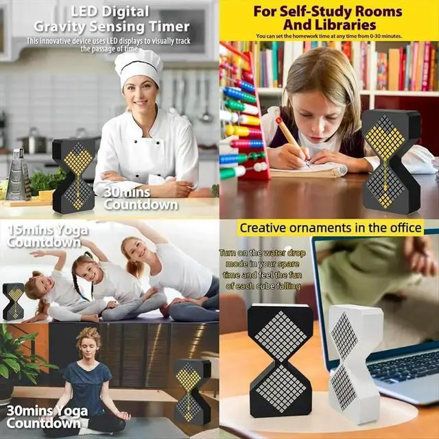 Alt view image 2 of 6 - Digital Hourglass Light 1-30 Minute Freely Adjustable Gravity'S Timer Dynamic Flow Cube Led Night Light for Home White
