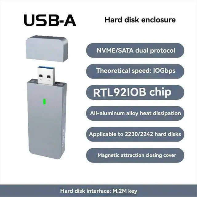 Alt view image 2 of 6 - M.2 NVME/SATA 2230 2242 SSD Enclosure USB-A Adapter 10Gbps USB3.2 Gen2 External M.2 Case for M2 2230 2242 SSD B