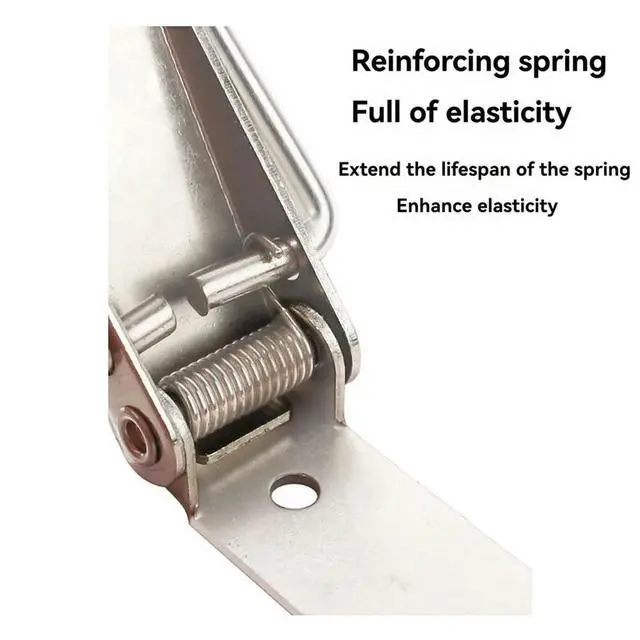 Alt view image 3 of 3 - 10Pcs Spring Loaded Toggle Catch, Stainless Steel Spring Toggle Lock with Padlock Hole for Cabinet, Wooden Case Large