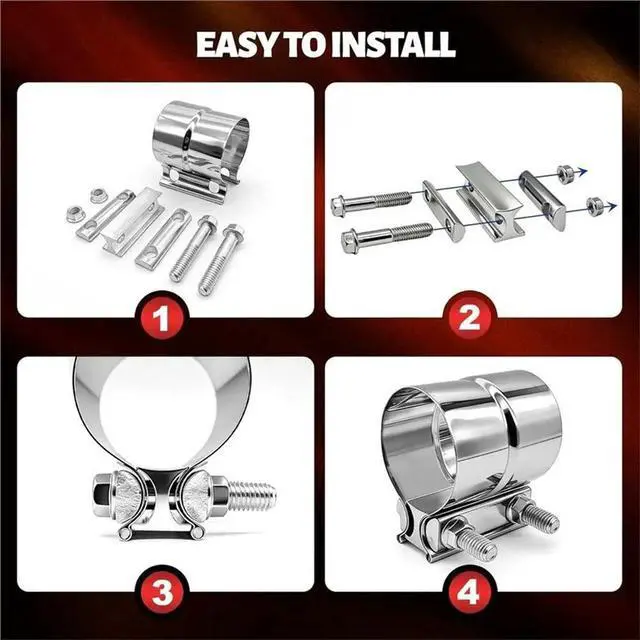 Alt view image 2 of 6 - Muffler(2 Packs) 2.5" Exhaust Clamp, 2 1/2 Lap Joint Clamp 304 Stainless Steel For 2.5" Od To 2.64" For O D Exhaust Pipe