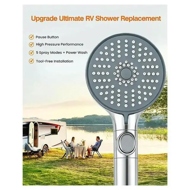 Alt view image 3 of 6 - RV For Camper Trailer Motorhome Boat Handheld Shower Head,5 Spray Modes, High Pressure Power Jet