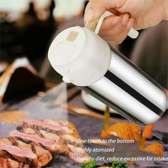 Alt view image 2 of 6 - 500ml Spray&Pour Dual-Purpose Oil Dispenser Stainless Steel Oil Spray Bottle Can Be Refilled with Sprayer Grey