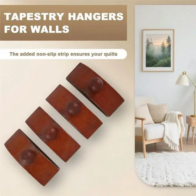 Main image of 4 Pack Quilt Hanger Set for Wall Decoration - Wooden Tapestry Hanger, Quilt Hangers for Wall for Display, Quilt Clips