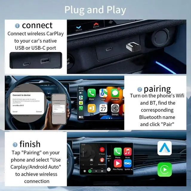 Alt view image 3 of 6 - Mini CarPlay Adapter, 2 in 1 CarPlay & Android Auto Adapter Converts Factory Wired CarPlay to