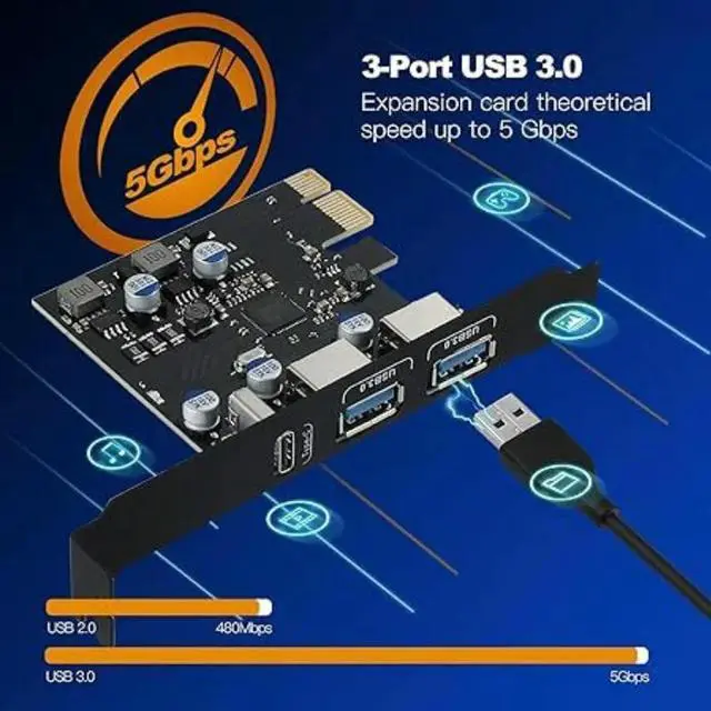 Alt view image 3 of 6 - Q5WA 3 Port USB PCIe Expansion Card, 18W Power Delivery Expands Connection