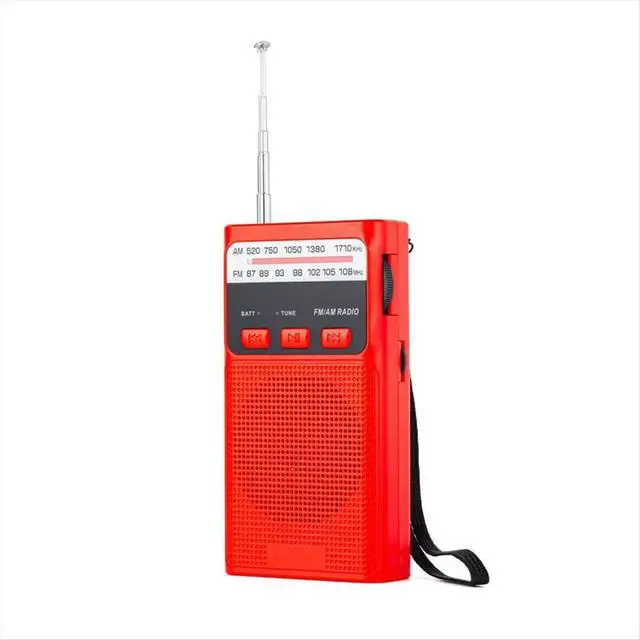 Alt view image 2 of 6 - Mini Pocket FM AM Radio Rechargeable Radios with LED Flashlight Support 3.5mm Headphone TF Card Red