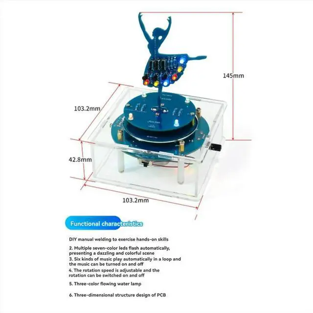 Main image of Rotating Music Box DIY Electronic Kit Ballerina Girl Music Box with RGB LED Rotating Design for DIY Welding Practice