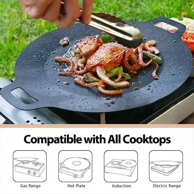 Alt view image 2 of 4 - 34CM Grill Pan Korean Round Non-Stick Barbecue Plate for Outdoor Travel Camping Frying Pan Barbecue Accessories