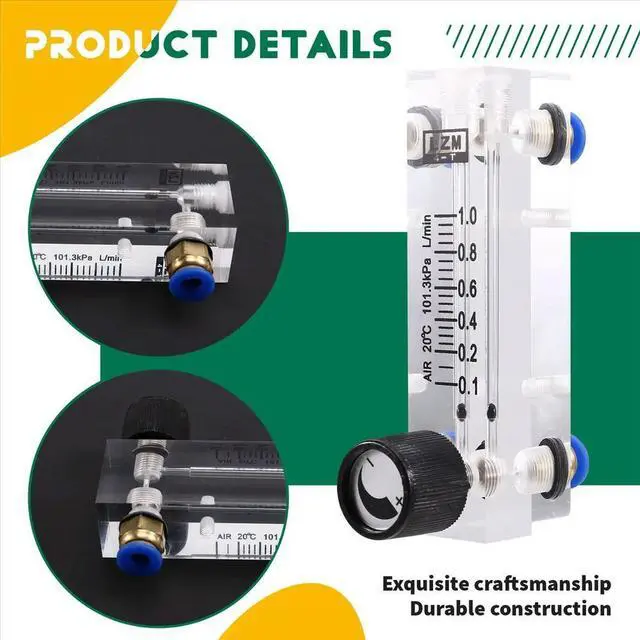 Alt view image 2 of 6 - 4T 0.1-1L/MIN Acrylic Variable Area Flow Meter Adjustable Panel Mount Gas Rotameter Air Flow Rate Controller