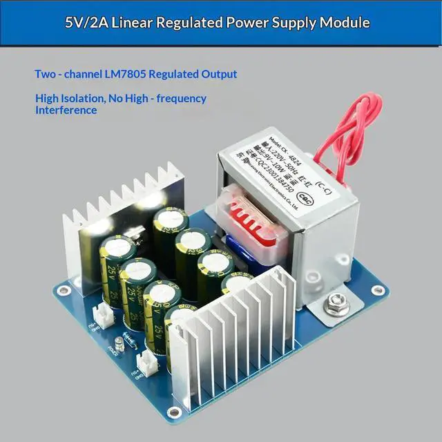 Alt view image 2 of 6 - 5V Dual-output Linear Voltage Regulator Module LM7805 Transformer Step-down Type with Low Ripple and No Interference
