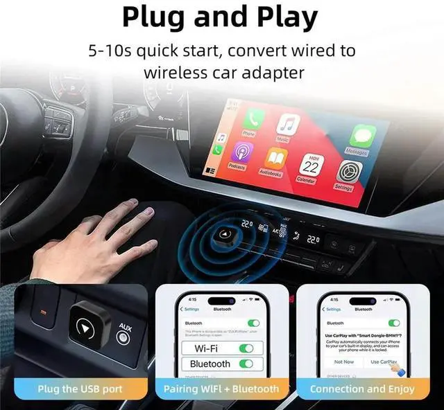 Alt view image 2 of 6 - Universal 2in1 CarPlay Auto Adapter Mini Box for Factory Wired Car, Plug and Play