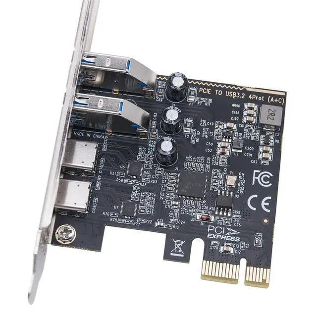 Alt view image 2 of 6 - PCIE USB Type C Expansion Card Adapter HUB 2Port USB-C + 2Port USB3.2 GEN1 5Gbps Riser Card with Low Profile Bracket for Desktop