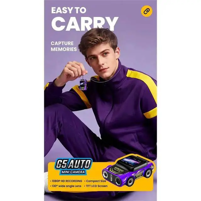 Alt view image 2 of 3 - Mini Keychain Camera 2K HD Video Recorder 130 Degree Wide Angle Built In Flash Auto Focus Purpler