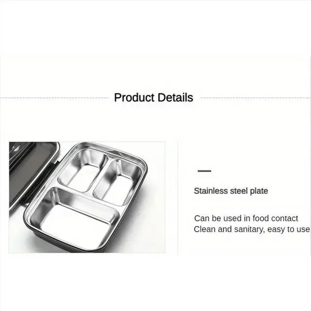 Main image of Easy-Clean Container for Students & Office Workers,Leak-Proof Stainless Steel Lunch Box with 3 Compartments Blue