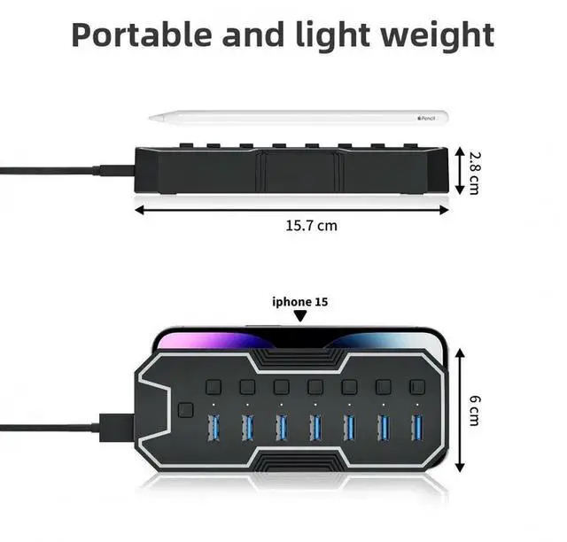 Main image of 5Gbps USB 3.0 Hub High Speed USB 7-in-1 Splitter Individual Power Switches Gaming USB Hub 3.0 for Laptop PC Accessories