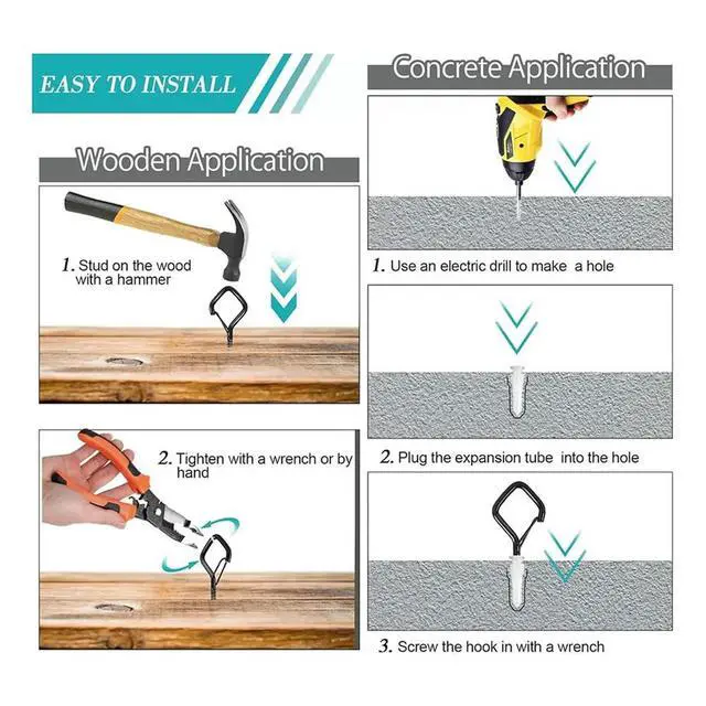 Alt view image 2 of 3 - 30pcs Screw Hooks for Hanging Outdoor String Lights with Safety Buckle, for Plants & Patio Lights with 1 Nut Driver