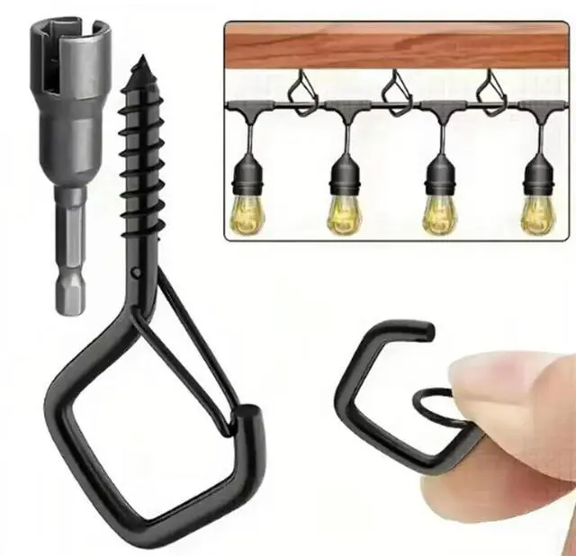 Main image of 30pcs Screw Hooks for Hanging Outdoor String Lights with Safety Buckle, for Plants & Patio Lights with 1 Nut Driver