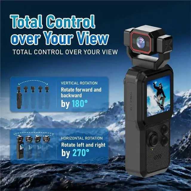 Alt view image 2 of 6 - Vlog Camera 1080P Action Camera 180° Rotatable Lens Fill Light Pocket Cam Outdoor Video Camcorder