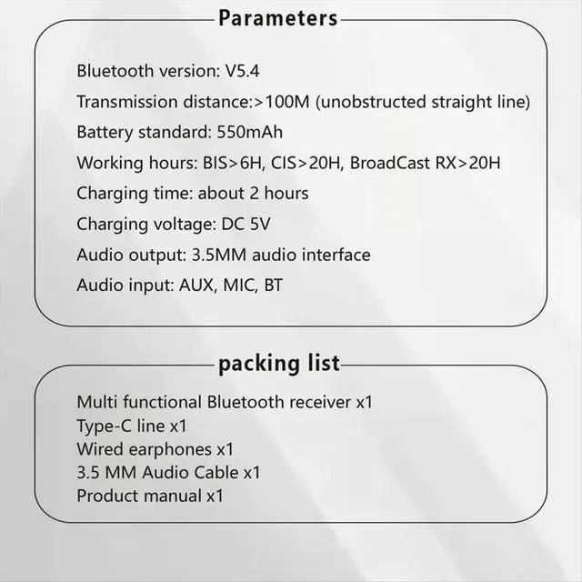 Alt view image 3 of 5 - Bluetooth 5.4 Audio Broadcast 1TX to 100+ RX Devices LE Audio Adapter AAC/AptX-AD/LC3 USB/AUX/MIC