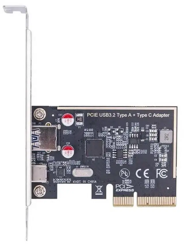 Alt view image 2 of 6 - PCIE USB 3.2 GEN2 10G + Type C 10G Adapter PCI Express X4 Expansion Card Riser ASM1142 Chip Controller + Low Bracket for Desktop