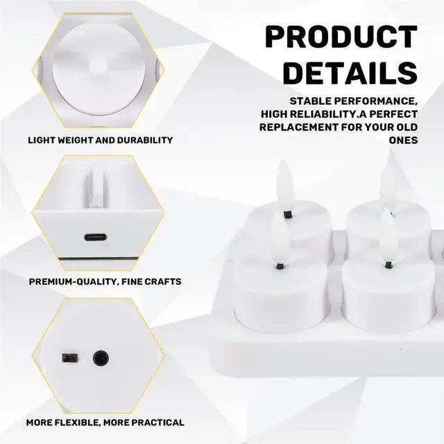 Alt view image 2 of 6 - Rechargeable Flameless Tea Lights Candles with Charging Station 6Pcs Tea Lights Candles with Remote & Timer
