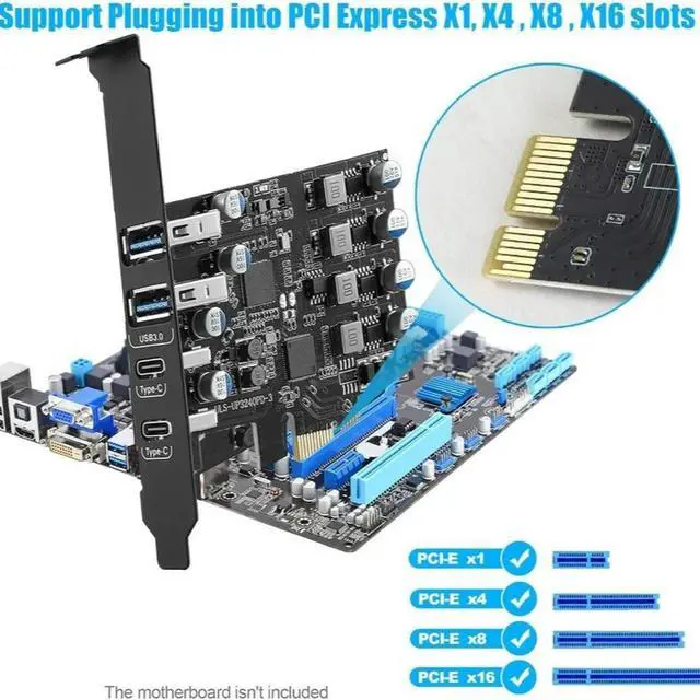 Alt view image 3 of 6 - Ss-4 Ports USB PCIE Card Pcie USB 3.0 Expansion Card 2 X USB A and 2 X Type C with Low Profile Bracket for Desktop PC