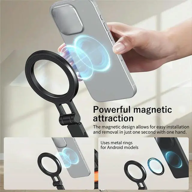 Alt view image 3 of 6 - Magnetic Cold Shoe Mount for Phones Foldable Phone Stand 1/4 Screw and Cold Shoe Mount for Live Streaming Photography