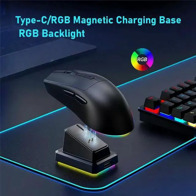 Alt view image 3 of 6 - Rechargeable Gaming Mouse with Charging Dock Bluetooth 2.4G Dual Mode Backlight Ergonomic Design Game Mouse A