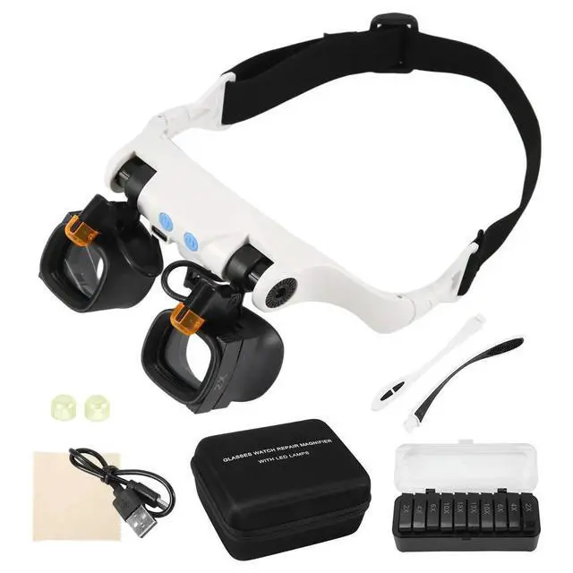 Alt view image 3 of 6 - Glasses for Close Work, Jewelers Magnifying Glass with Light & 5 Interchangeable Lens Pairs(2X 4X 6X 10x 13x), Headband